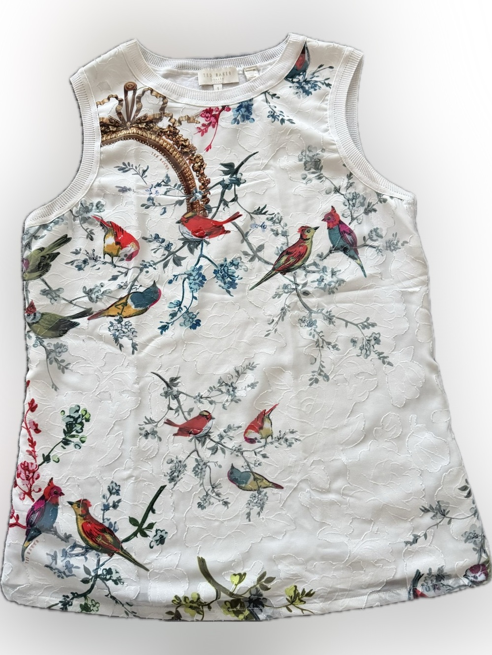 Ted Baker London CLOAWE White Bird-Print Sleeveless Top